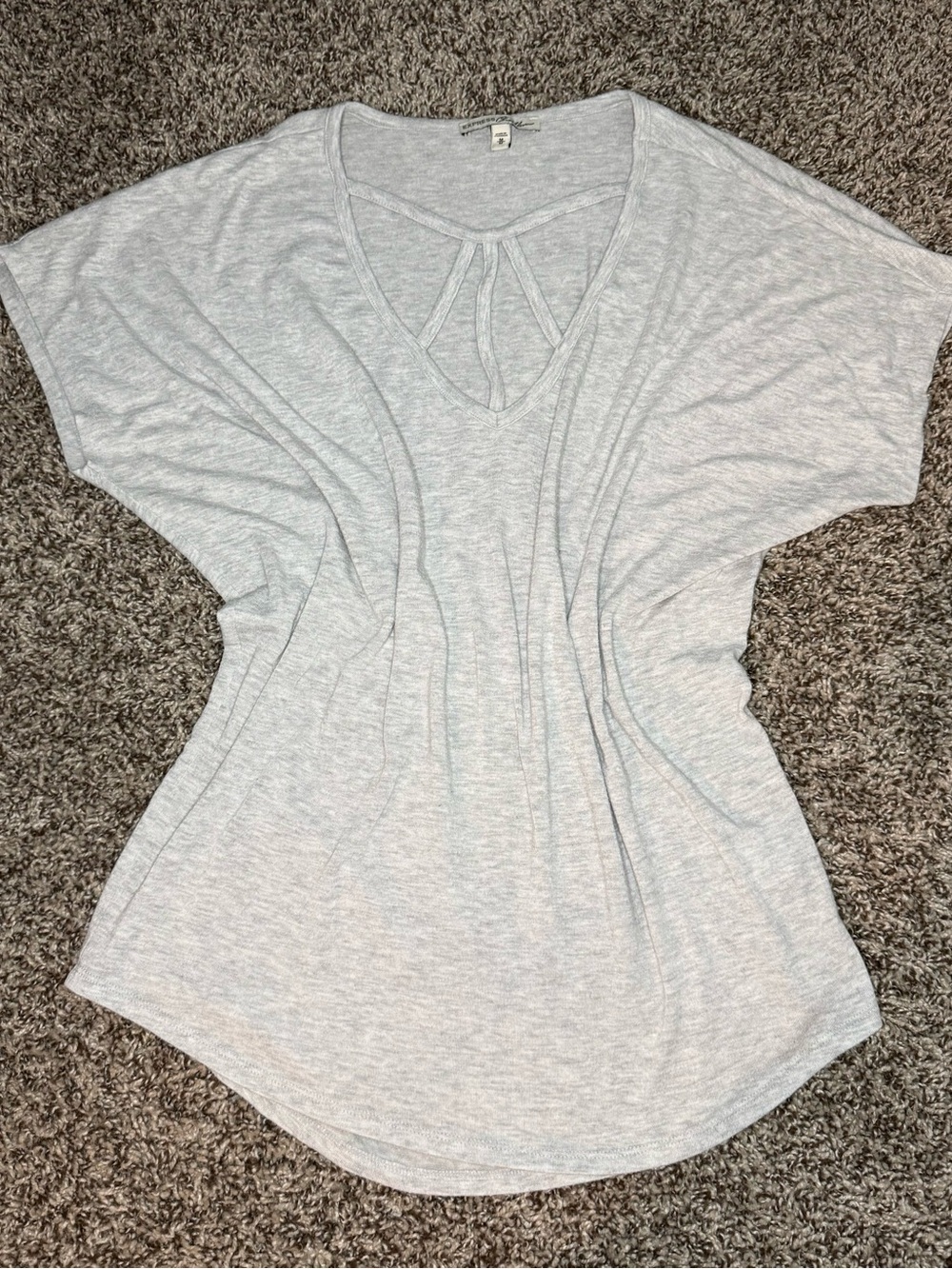 Light Gray Women's V-Neck Short Sleeve Top with Strap Detail